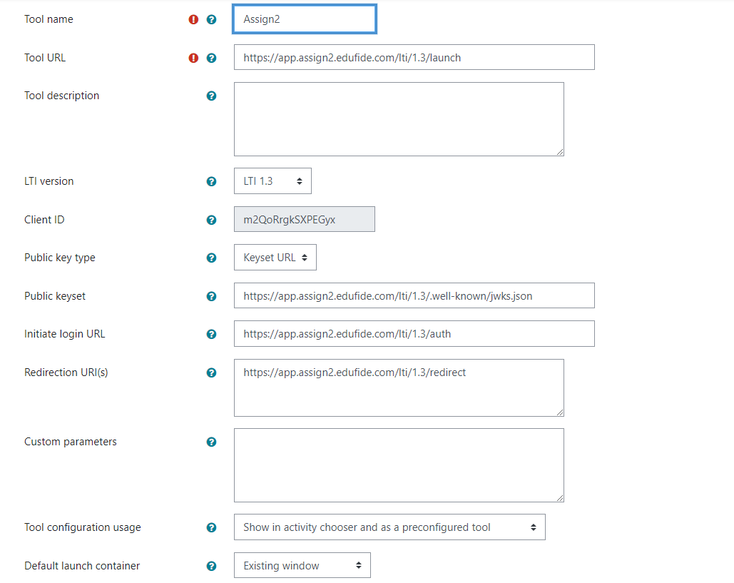 Screenshot showing the Moodle Manage tools interface