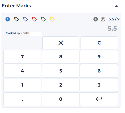 Expanded calculator panel with numpad grid