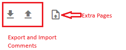 Download and upload icons at the bottom of the comment panel, and the import preview dialog