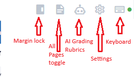 Close-up of toolbar right-hand buttons: all pages, margin lock, AI rubrics, settings, keyboard