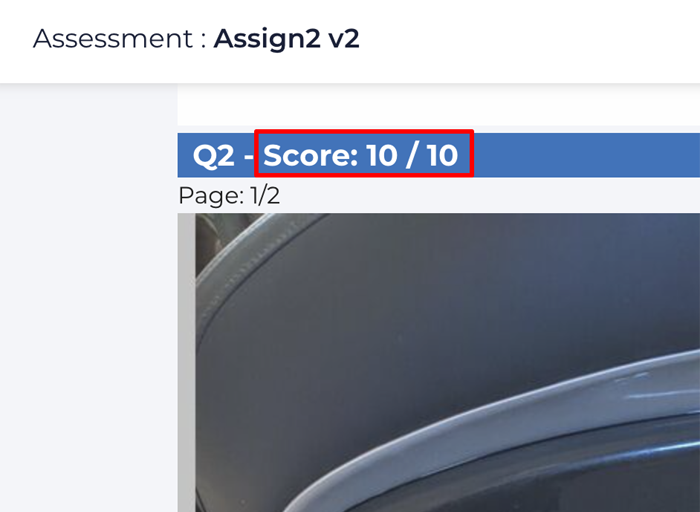 Screenshot showing the student view with grades and feedback